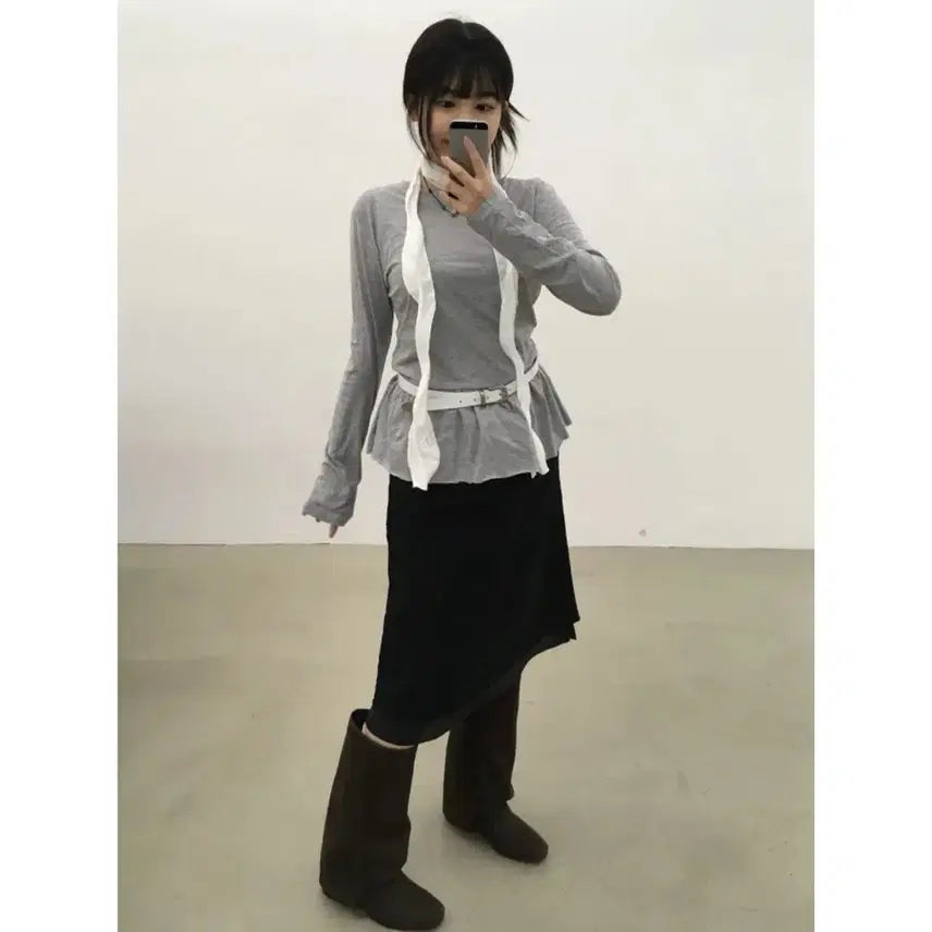[BUNJANG] Black Up Wide Shirring Middle Boots Brown / [245] 블랙업 와이드 셔링 미들 부츠 브라운 소브 마리공주