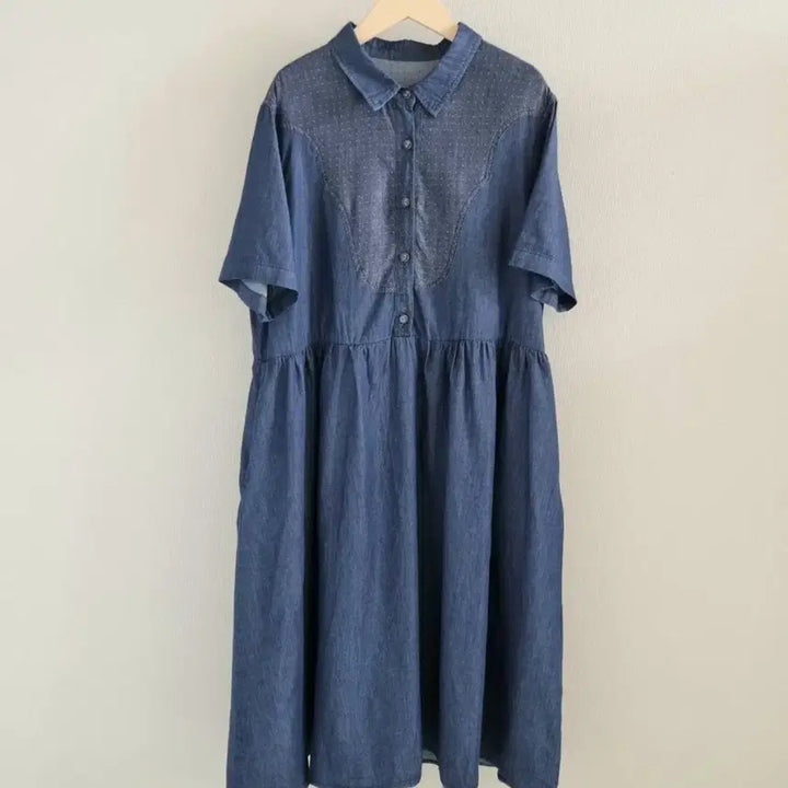 [BUNJANG] Denim Short-Sleeve Long Dress / 청 데님 반팔 롱 원피스