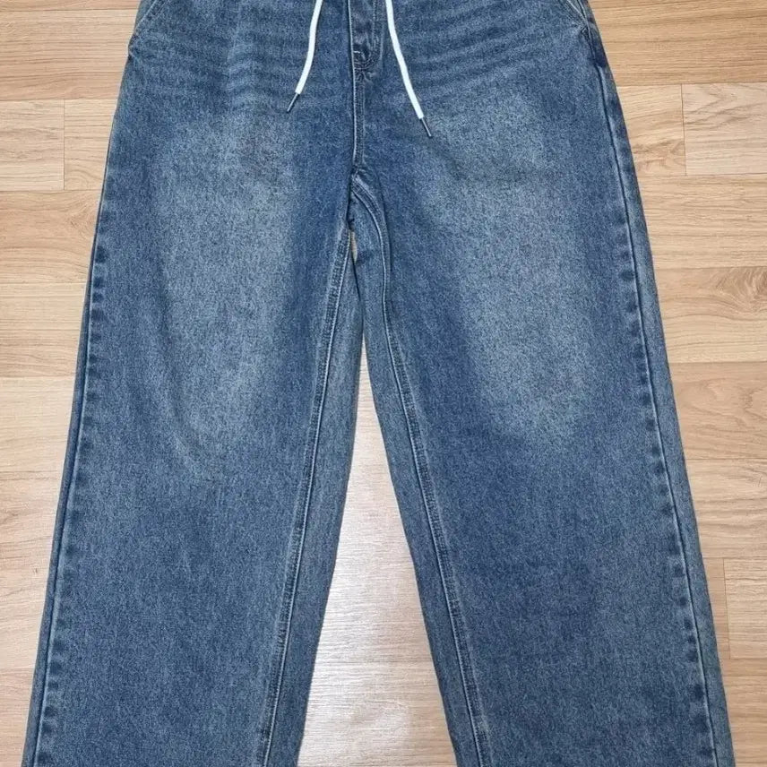 [BUNJANG] Wide Denim Pants with Banding / 청바지 와이드 데님 밴딩팬츠