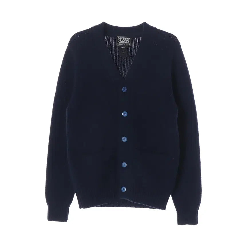 [BUNJANG] Stussy V-Neck Button Knit Cardigan Navy / 스투시 브이넥 버튼 니트 가디건 네이비