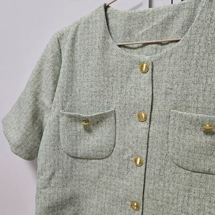 [BUNJANG] Half-Sleeve Tweed Jacket - Green / (새상품)그린 반팔 트위드자켓