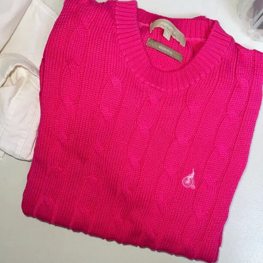 [BUNJANG] Beanpole Cable Knit Short Sleeve Sweater M / 빈폴 꽈배기니트 반팔 M