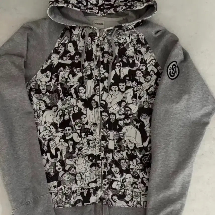 [BUNJANG] Diesel Character Printing Hooded Zip-Up Grey / 디젤 캐릭터 프린팅 후드집업 그레이