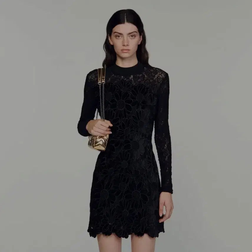 [BUNJANG] Sandro Velvet Lace Dress / 산드로 벨벳 레이스 원피스