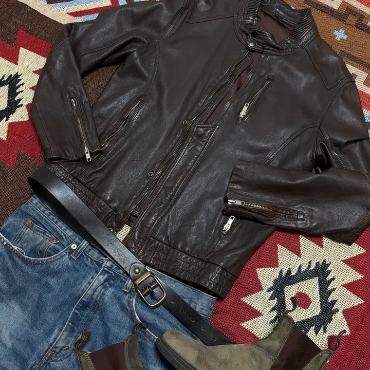 [BUNJANG] Vintage Lambskin Leather Biker Jacket / 100) 빈티지 양가죽 램스킨 바이크 가죽 자켓 레더자켓