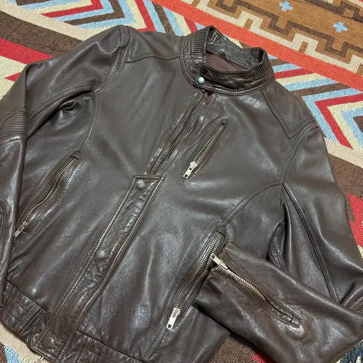 [BUNJANG] Vintage Lambskin Leather Biker Jacket / 100) 빈티지 양가죽 램스킨 바이크 가죽 자켓 레더자켓