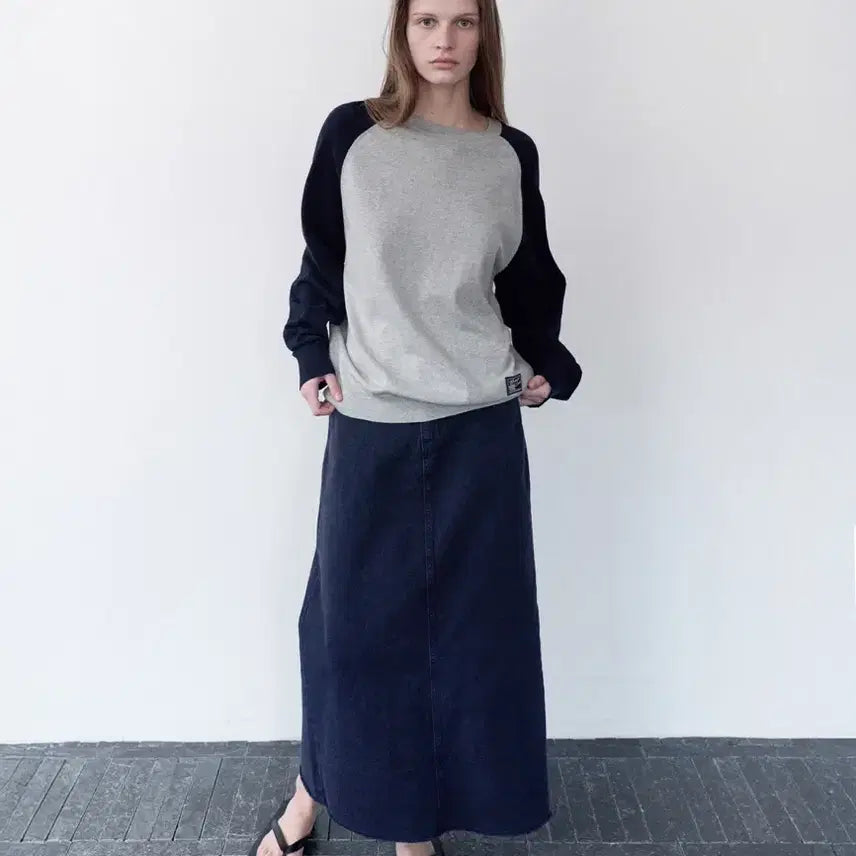 [BUNJANG] Rebar Rear Slit Denim Long Skirt / (새상품)르바 리어 슬릿 데님 롱 스커트