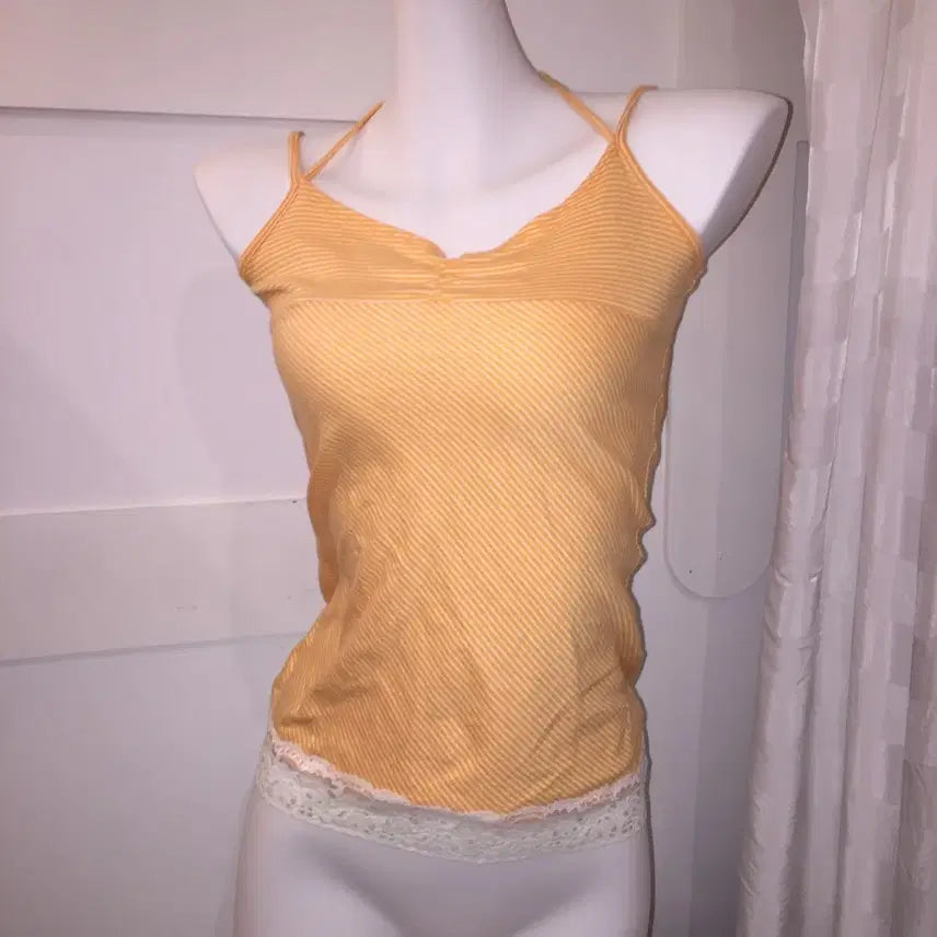 [BUNJANG] mk klein Orange Stripe Halter Sleeveless Top / mk klein 갸루 오렌지 스트라이프 홀터 슬리브리스