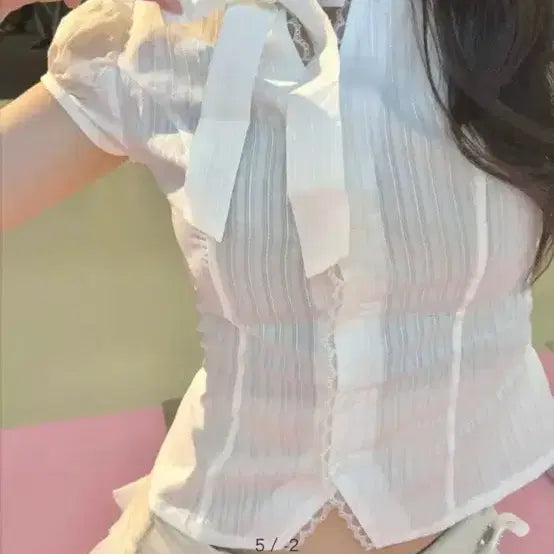 [BUNJANG] EO Sara Puff Shirt S + Necktie / 포어링 사라 퍼프 셔츠S + 넥타이