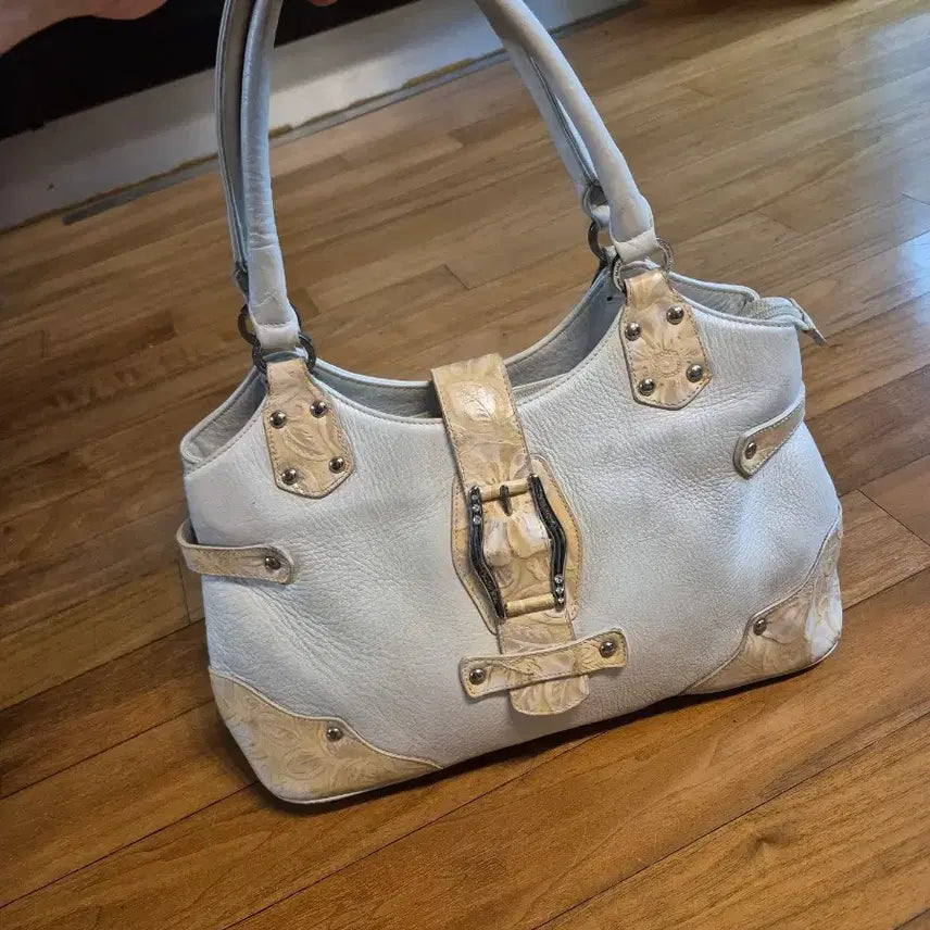 [BUNJANG] Ivory Floral Pattern Lambskin Tote Bag / 아이보리 플라워 양가죽 패턴 토트백
