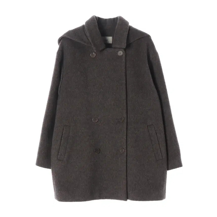 [BUNJANG] Mundal Double-Breasted Wool Alpaca Half Coat / 문달 후드 더블 브레스티드 울 알파카 하프 코트