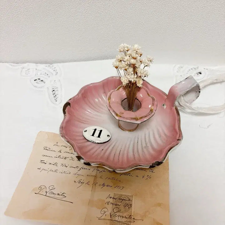 [BUNJANG] French Pink Enamel Candlestick Holder / 프렌치 핑크 법랑촛대