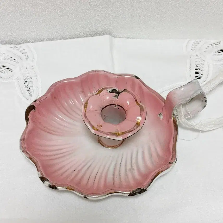 [BUNJANG] French Pink Enamel Candlestick Holder / 프렌치 핑크 법랑촛대