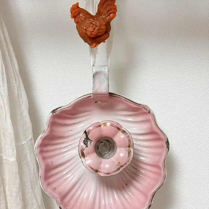 [BUNJANG] French Pink Enamel Candlestick Holder / 프렌치 핑크 법랑촛대