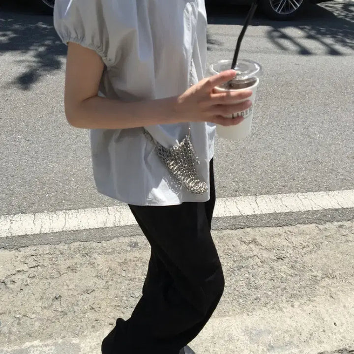[BUNJANG] Meaning Out Early Button Shirring Blouse / 미닝아웃 얼리버튼셔링 블라우스