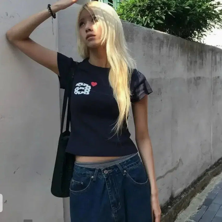 [BUNJANG] AAA Dot Short Sleeve T-Shirt Navy / 에이에이에이 도트 반팔 티셔츠 네이비
