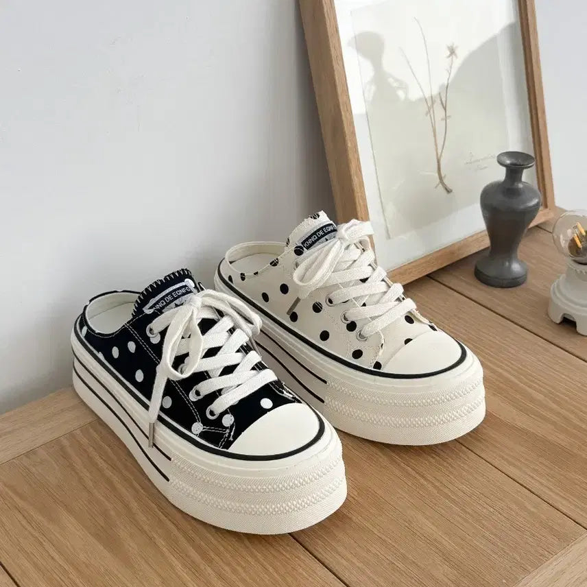 [BUNJANG] Dot Pattern Platform Mules Sneakers / 도트 무늬 플랫폼 뮬 스니커즈