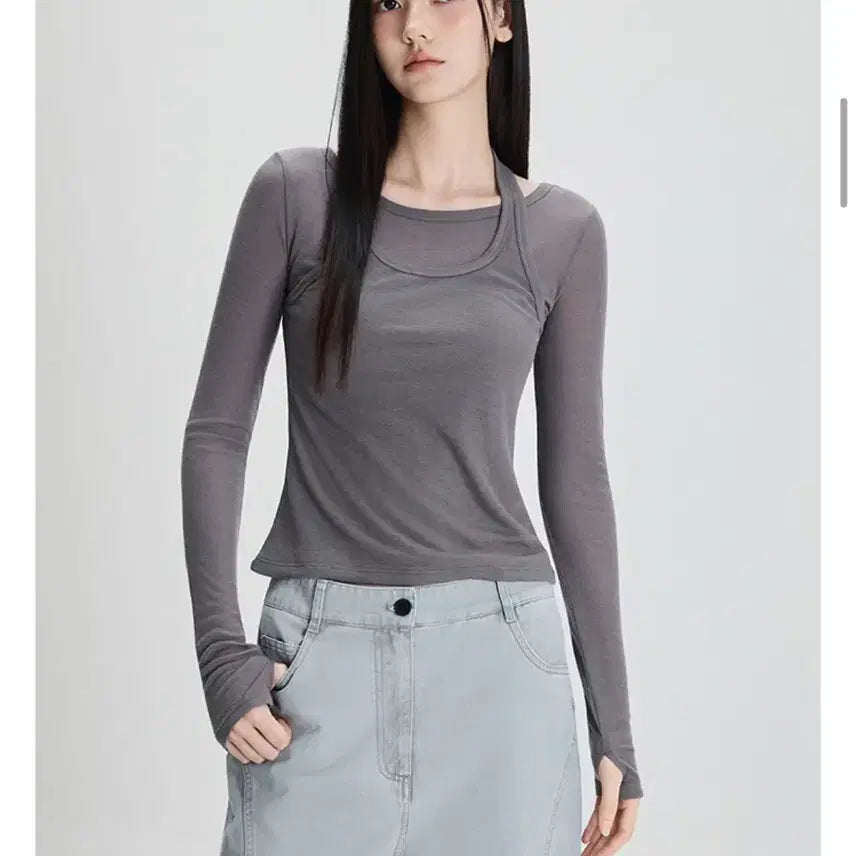 [BUNJANG] Mignon Halterneck Layered T-shirt / 미착용) 미쏘 홀터넥 레이어드 티셔츠