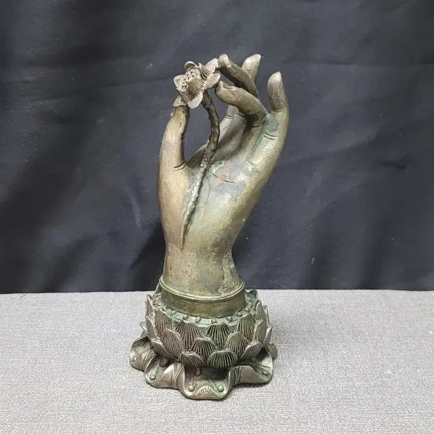 [BUNJANG] White Copper Buddha Hand Statue with Flower / 백동 불수 불상