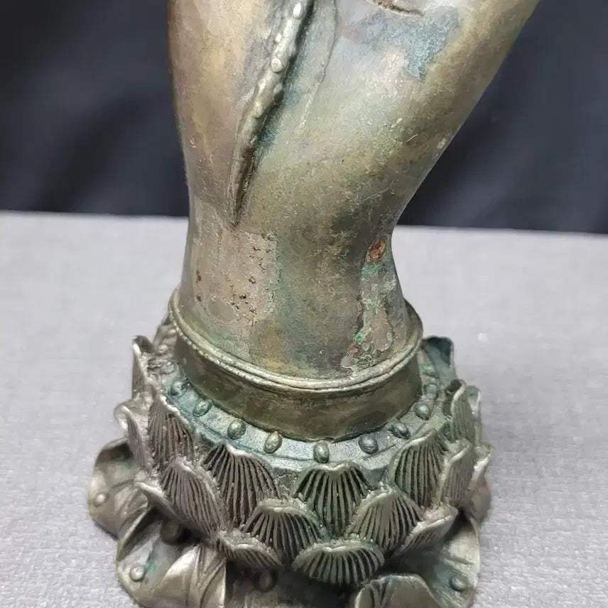 [BUNJANG] White Copper Buddha Hand Statue with Flower / 백동 불수 불상