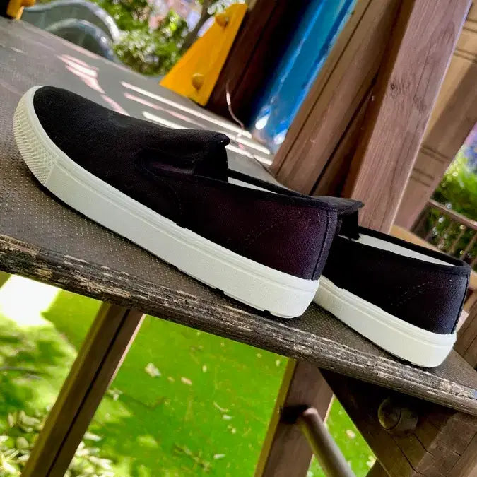 [BUNJANG] Black Canvas Slip-On Flats / 검정색 슬립온 단화