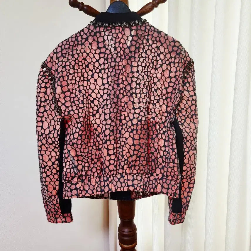 [BUNJANG] Objet Orange Leopard Silk Lined Beaded Mesh Summer Jacket 44 / 오브제 실크100안감 비즈장식 망사 오렌지레오파드 여름점퍼 44 상태최상