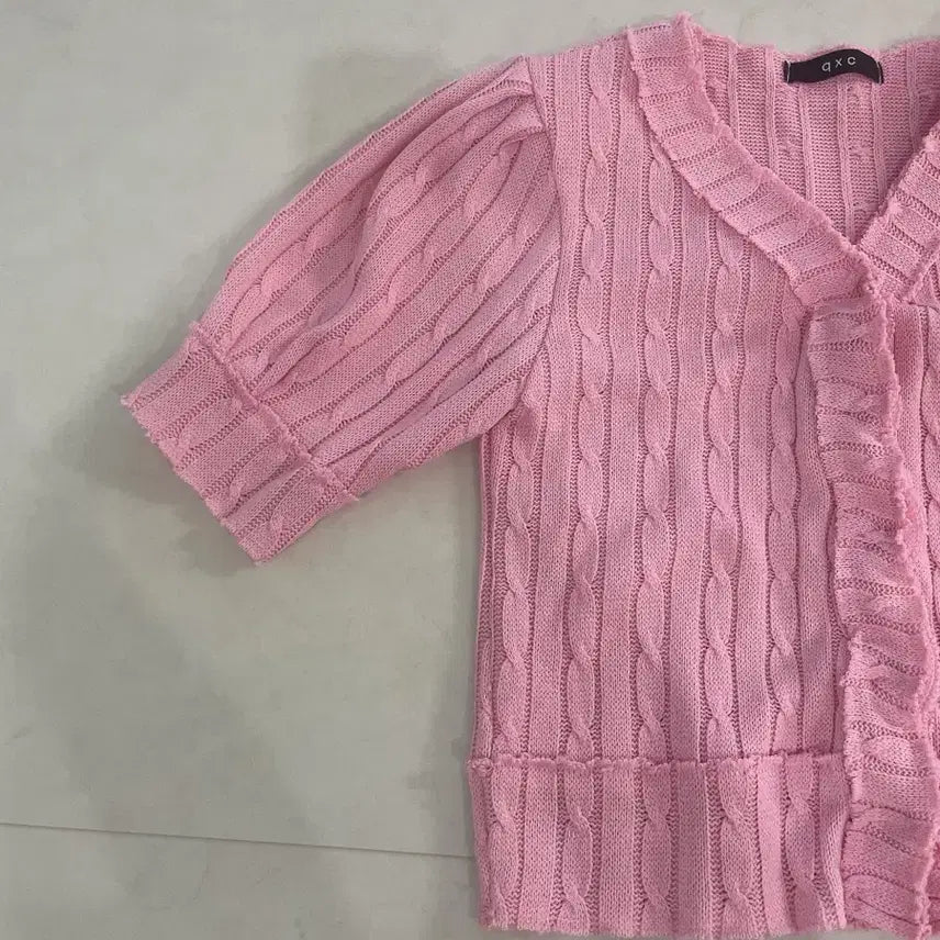 [BUNJANG] A.X.E Pink Cable Knit Cardigan / a.x.e 핑크 케이블 니트 가디건
