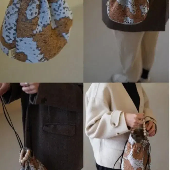 [BUNJANG] Bolsac Fabric Drawstring Bag with Wood Bead Accent / 볼삭 패브릭 복조리 가방 우드볼 장식