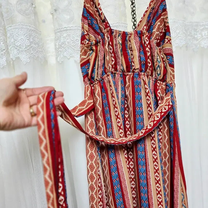 [BUNJANG] Ethnic Pattern Strap Mini Dress / 에스닉 패턴 끈나시 원피스