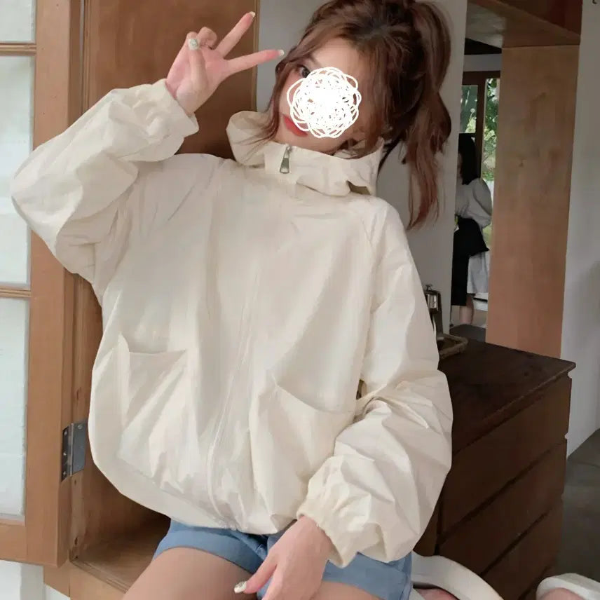 [BUNJANG] Mesh Lined Loose Fit Hooded Windbreaker / <상의>메쉬안감 루즈핏 /후드 바람막이/새상품