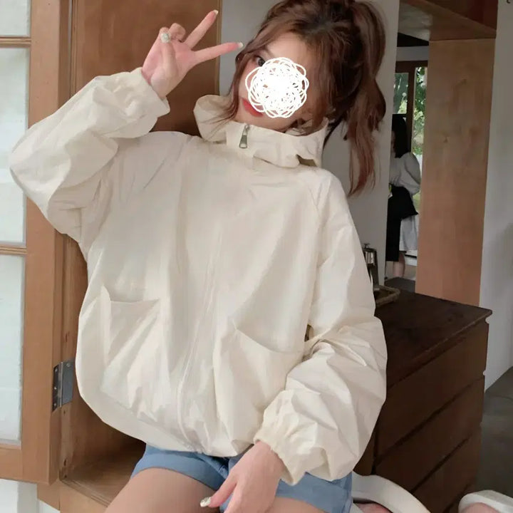 [BUNJANG] Mesh Lined Loose Fit Hooded Windbreaker / <상의>메쉬안감 루즈핏 /후드 바람막이/새상품