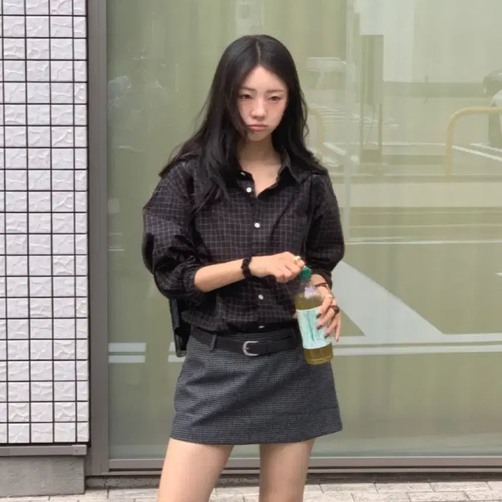 [BUNJANG] Slowly Check Shirt (Brown, M) / 유이니 slowly 체크 셔츠 (브라운, m)
