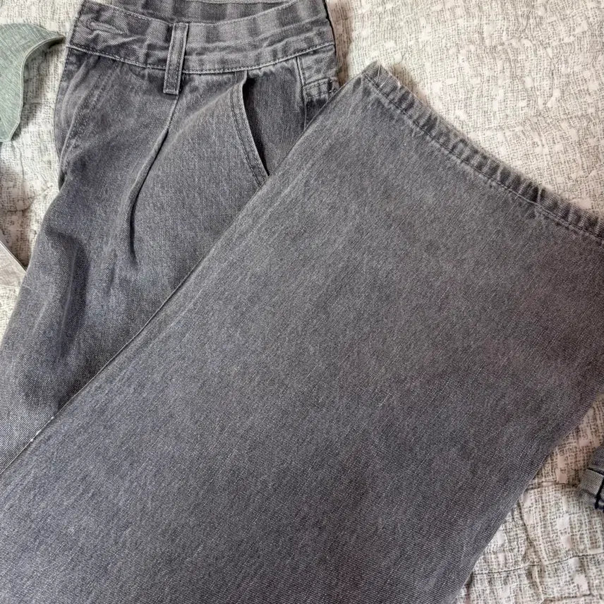 [BUNJANG] Grey Denim Wide Pants (L) / 그레이 데님 와이드 팬츠 L