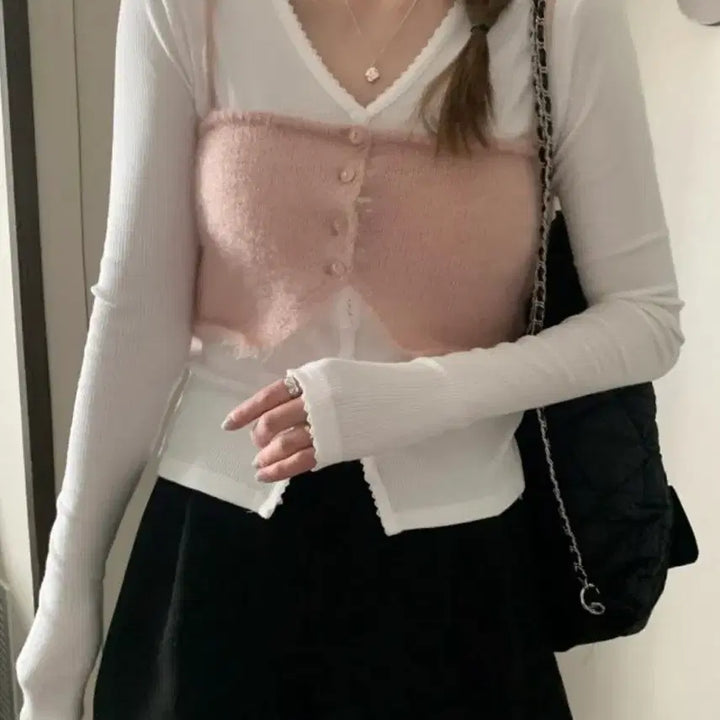 [BUNJANG] Mellowange Ribbed V-neck Cardigan (New) / 멜라운지 골지 브이넥 가디건 새상품
