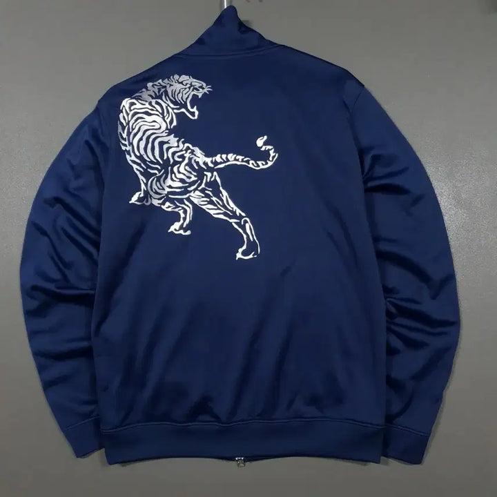 [BUNJANG] Onitsuka Tiger Navy Silver Shiny Tiger Logo Track Jacket / M) 오니츠카타이거 네이비 실버 유광 타이거 호랑이 사이드라인 져지 95