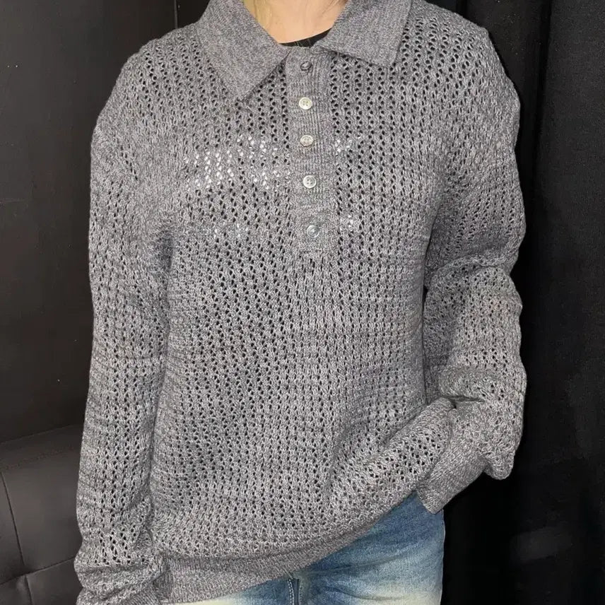 [BUNJANG] LEMARD Grey Net Knit / LEMARD 그레이 네트 니트