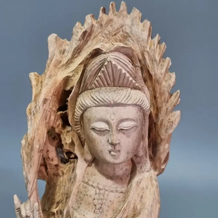 [BUNJANG] Wooden Carved Statue of Guanyin Bodhisattva (29cm) / 나무 조각상 관세음보살 불상. 높이 29