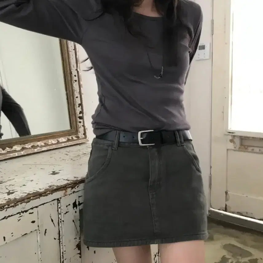 [BUNJANG] Denim Mini Skirt with Belt Set / (벨트 set) 데님 미니 스커트 치마 에이블리 지그재그