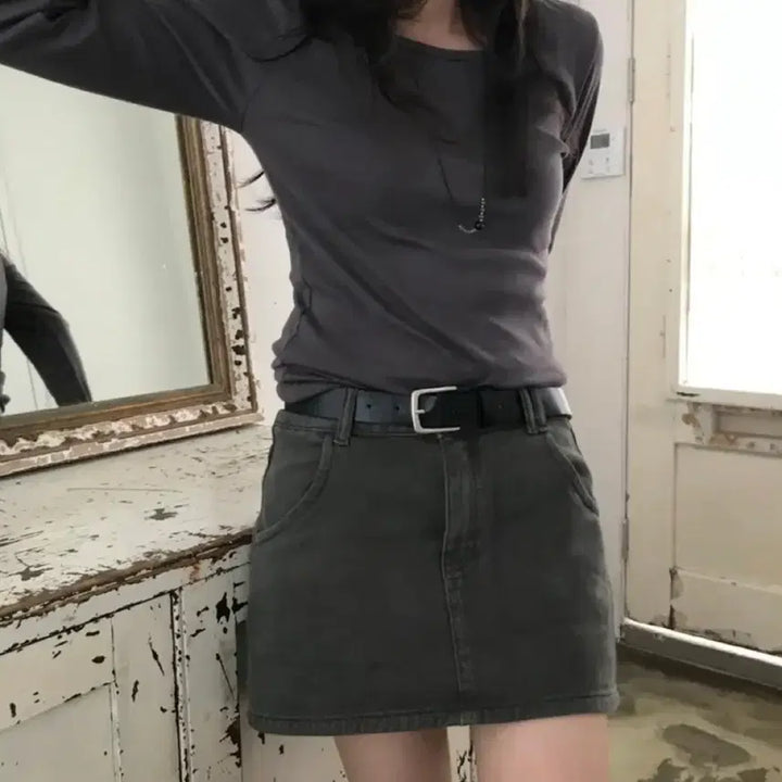 [BUNJANG] Denim Mini Skirt with Belt Set / (벨트 set) 데님 미니 스커트 치마 에이블리 지그재그