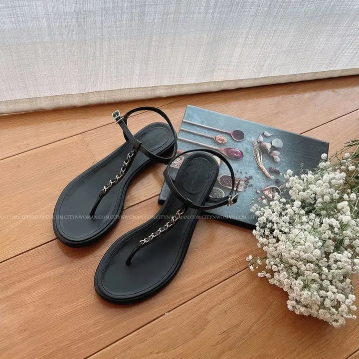 [BUNJANG] Handmade Cowhide Sandals (Black, 3cm Heel) / (6->3.5)도시그리고여자 제작 소가죽 샌들