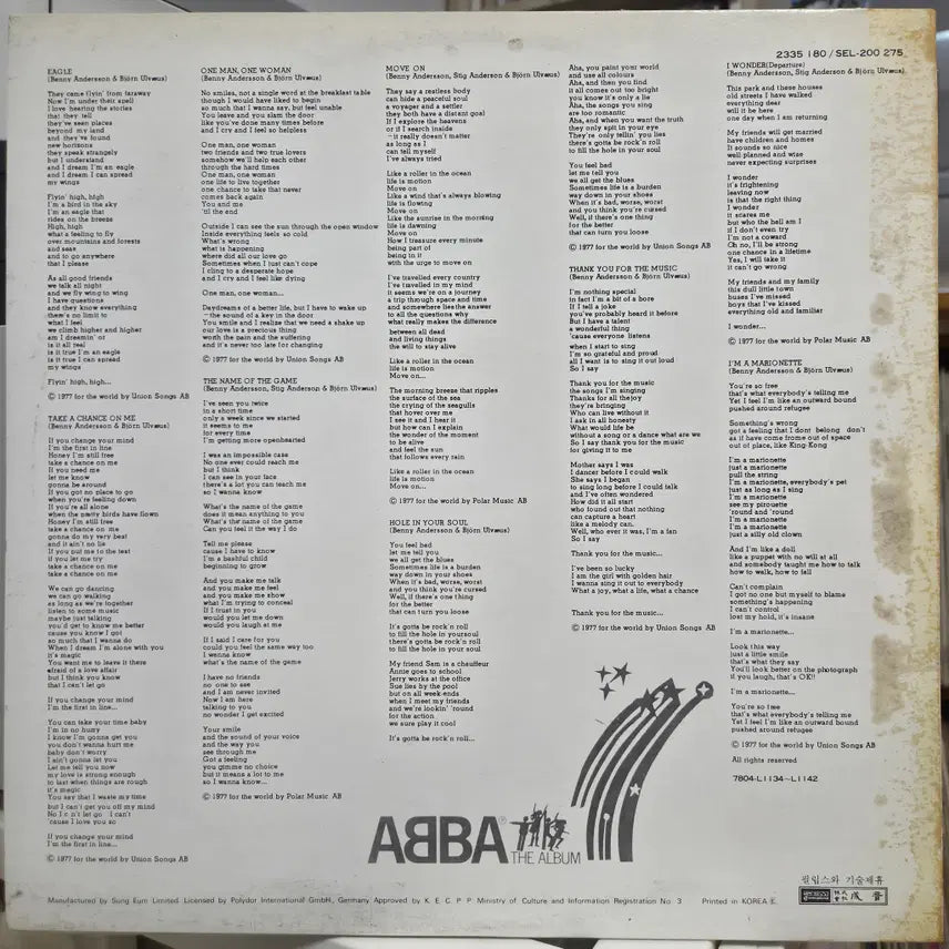 [BUNJANG] ABBA Eagle Take A Chance On Me Move On 1978 Vinyl Record / ABBA (EAGLE, NOVE ON)