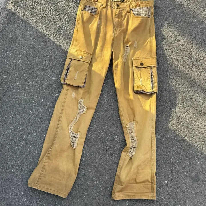 [BUNJANG] Fatback Camel Damage Cargo Pants / Fatback 카멜 데미지 카고팬츠