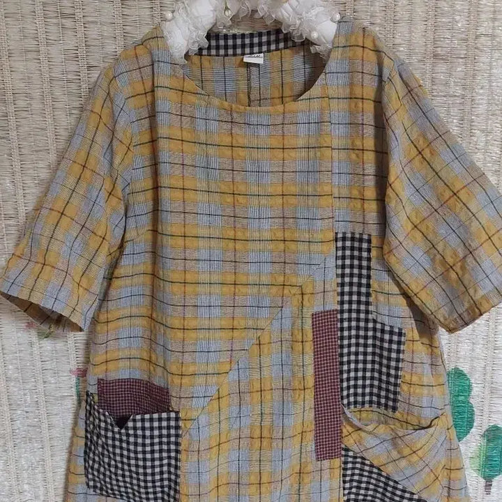 [BUNJANG] Checkered Pocket Short Sleeve Dress / 체크 패턴 포켓 반팔 원피스