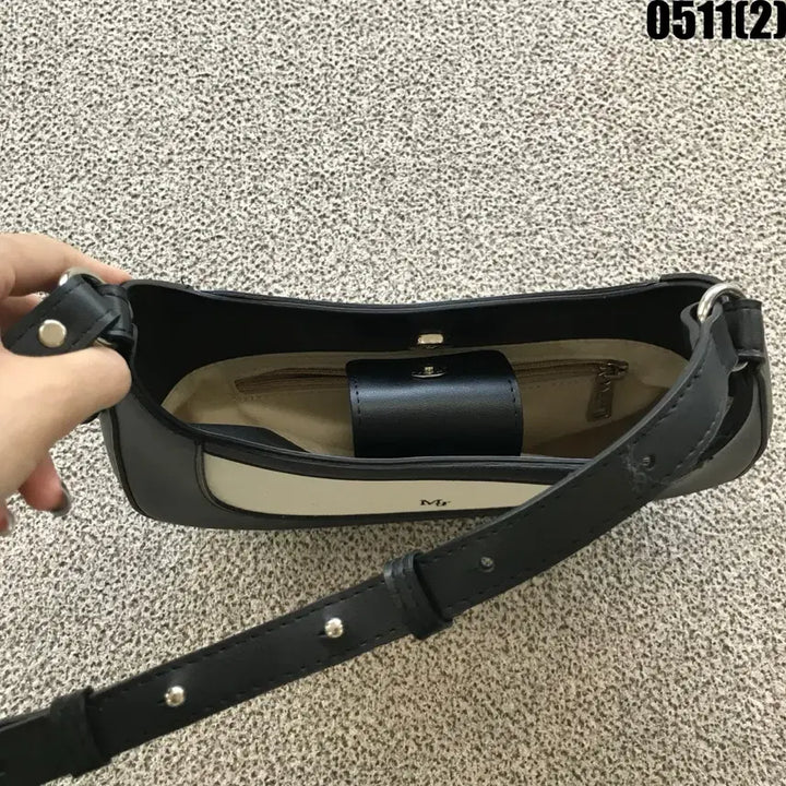 [BUNJANG] Mur Black Shoulder Bag Ivory Canvas / Mur 블랙 숄더백 아이보리 캔버스