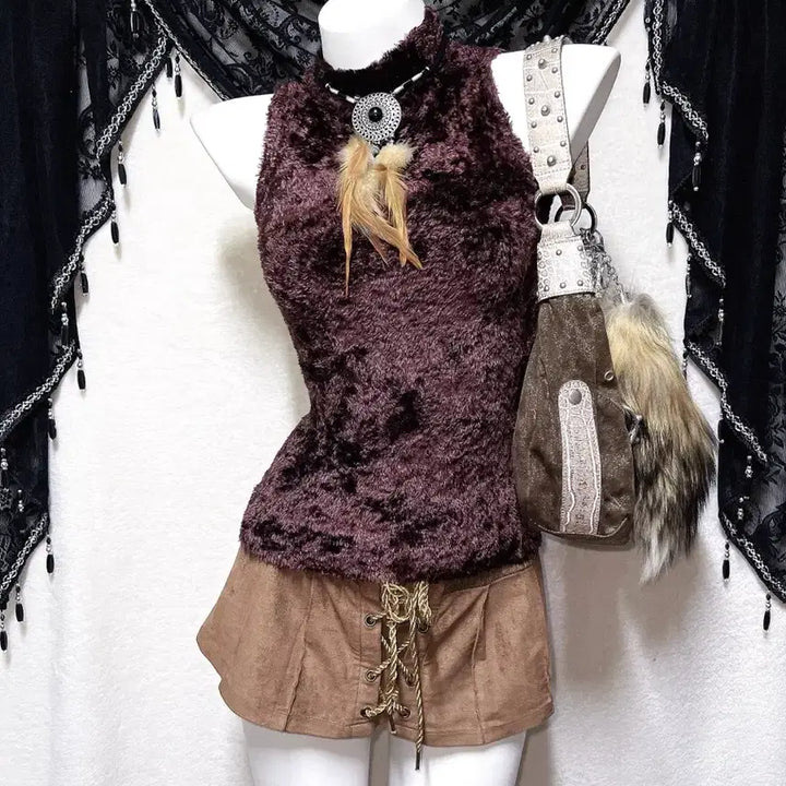 [BUNJANG] Onē Gyaru Halterneck Sheer Vest Punk Y2K Shibuya / 오네갸루 홀터넥 퍼나시 슬리브리스 펑크 y2k 와투케 00 시부야 핀터