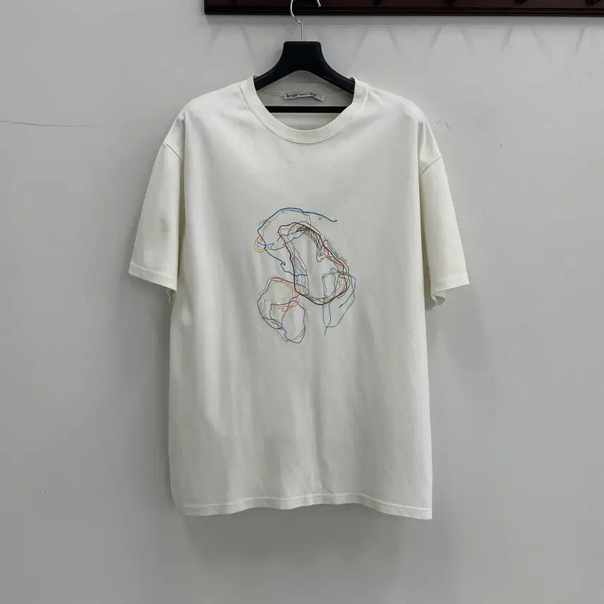 [BUNJANG] Andersson Bell Unisex Oversized Embroidered Graffiti White T-Shirt / 앤더슨벨 공용XL 자수 낙서 오버핏 화이트 반팔 티셔츠