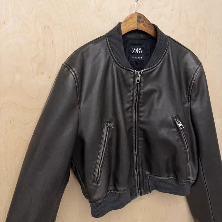 [BUNJANG] Zara Cropped Leather Bomber Jacket Brown / ZARA 크롭 레더 봄버 자켓 브라운