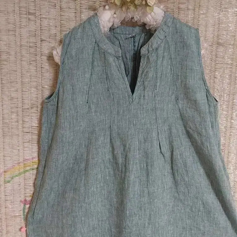 [BUNJANG] Linen Sleeveless Maxi Dress - Green / 새제품)린넨 민소매 원피스 그린