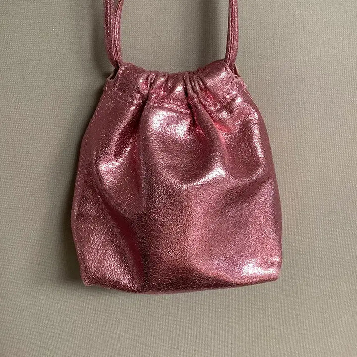 [BUNJANG] ZARA Pink Glitter Drawstring Crossbody Bag / 자라 ZARA 핑크 글리터 복조리 가방