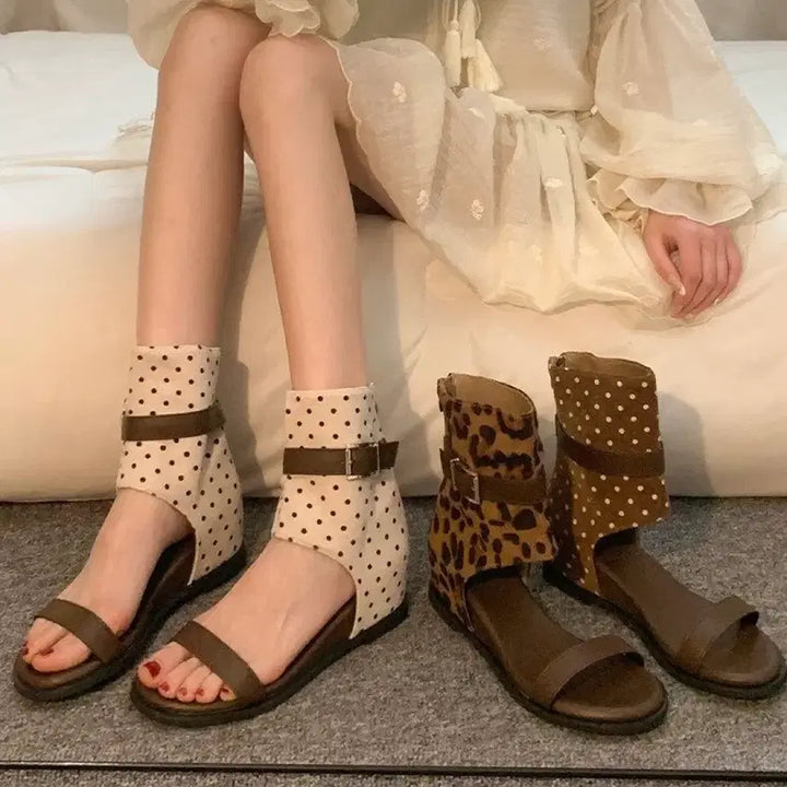 [BUNJANG] Dot Canvas Boots Sandals / 도트 캔버스 부츠 샌들 여름 인조가죽 스트랩 샌들(4컬러)